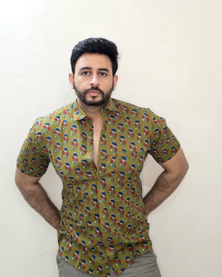 Block printed cotton men shirt