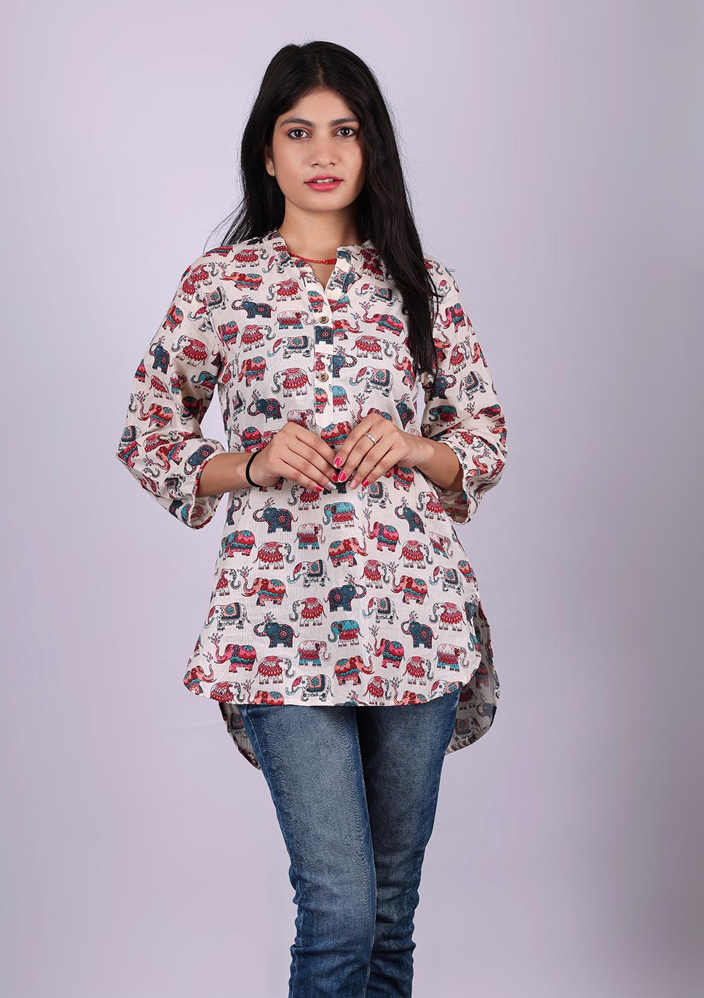 White Printed Pure Cotton Kurti