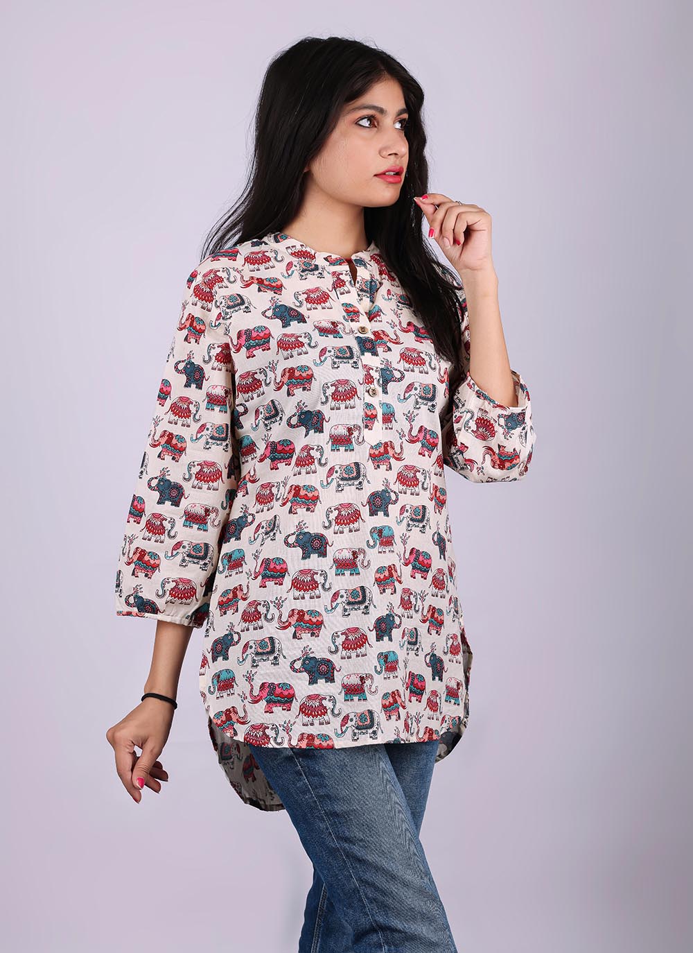 White Printed Pure Cotton Kurti