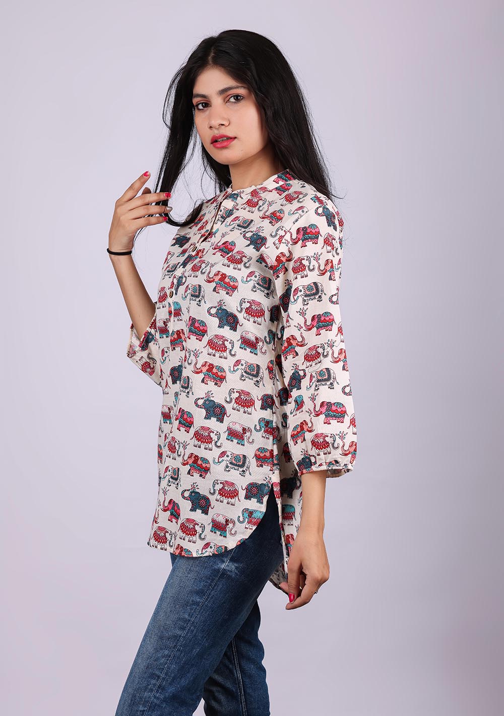 White Printed Pure Cotton Kurti