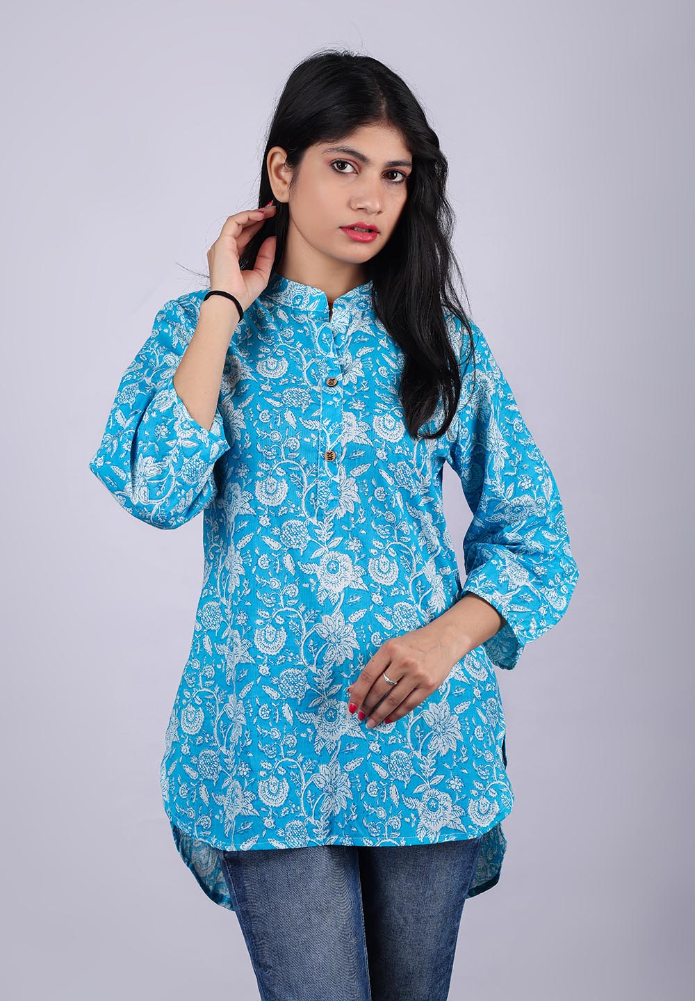 Blue-White Printed Pure Cotton Kurti