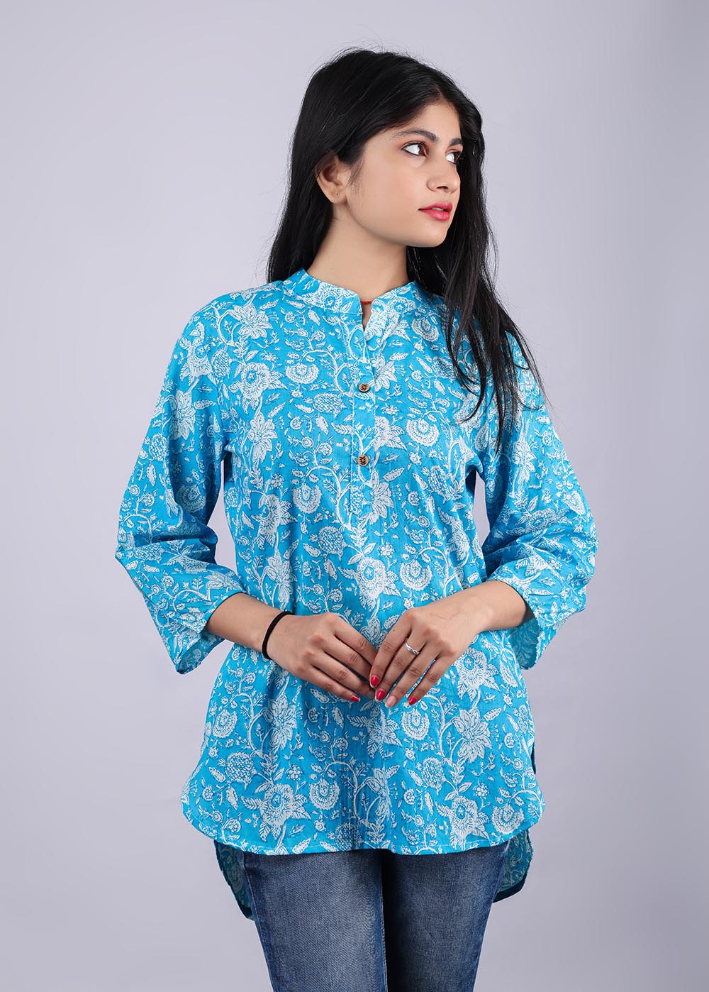 Blue-White Printed Pure Cotton Kurti