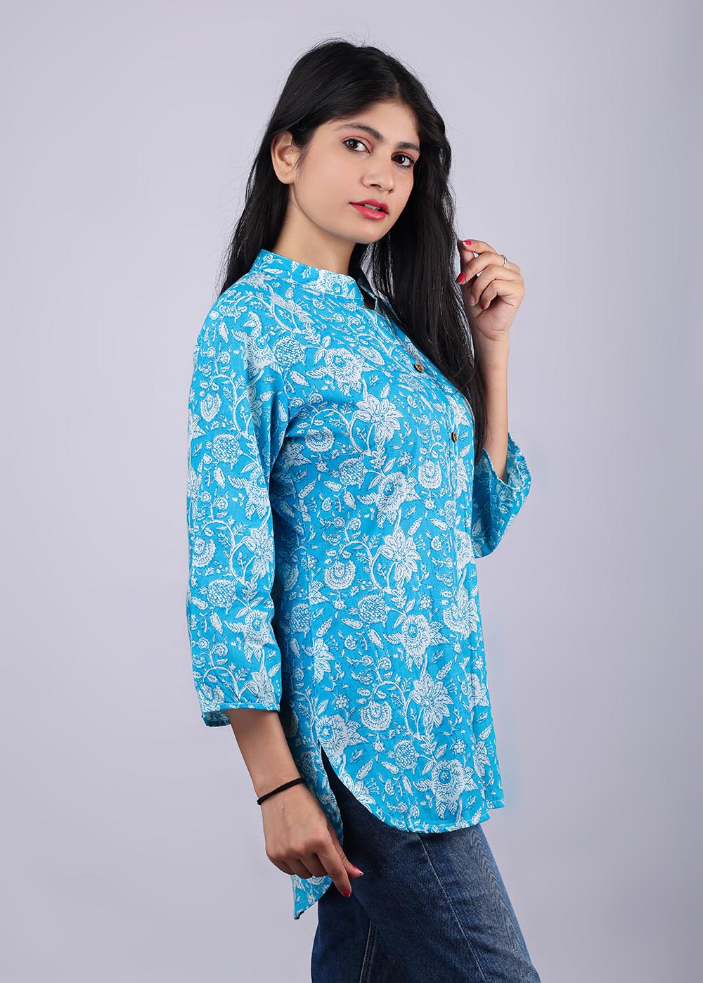 Blue-White Printed Pure Cotton Kurti