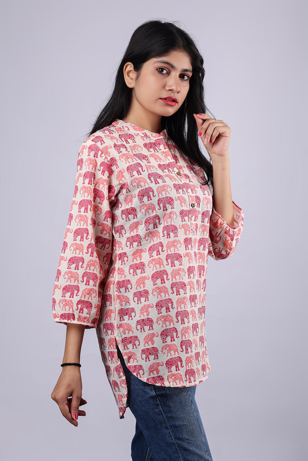 White-Red Printed Pure Cotton Kurti