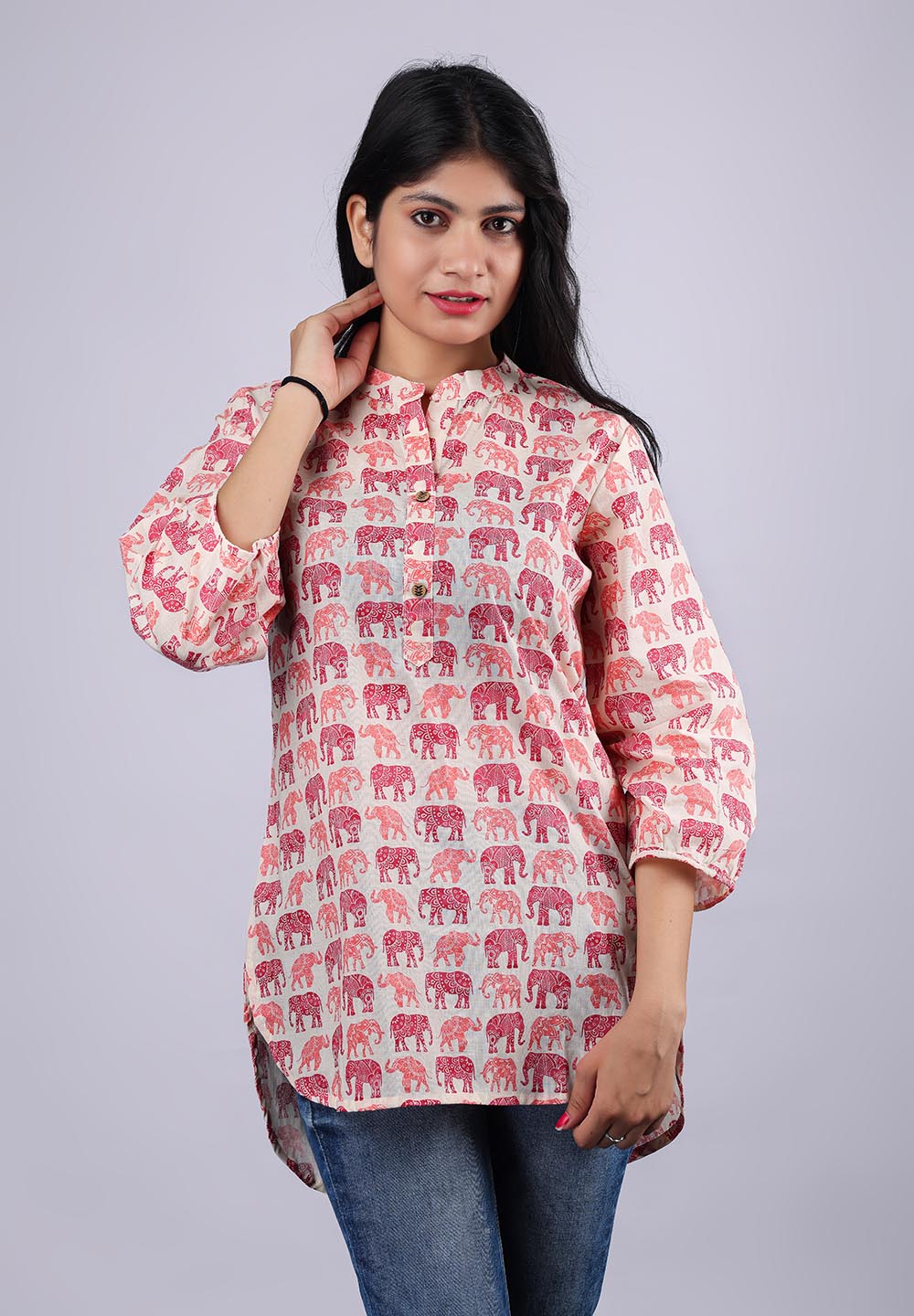 White-Red Printed Pure Cotton Kurti