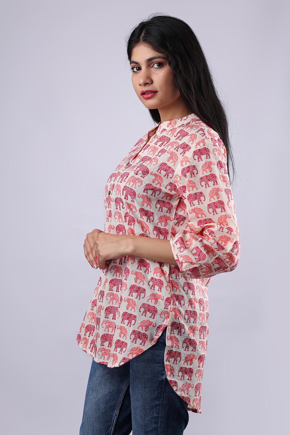 White-Red Printed Pure Cotton Kurti