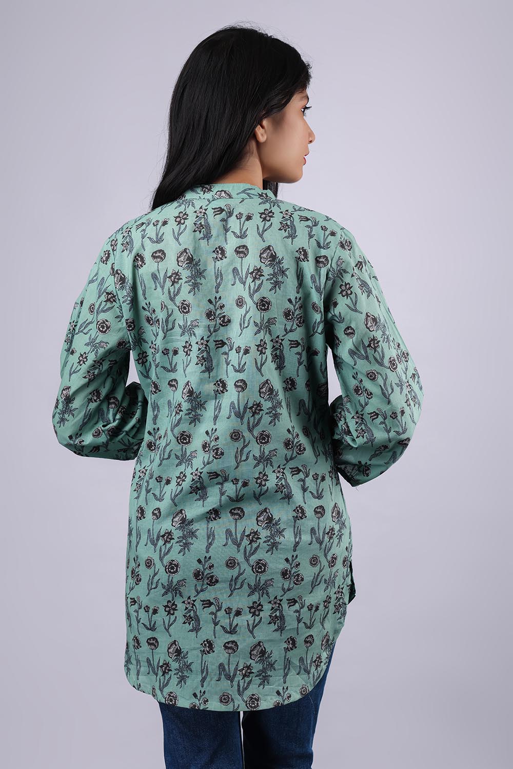 Floral Green Printed Pure Cotton Kurti