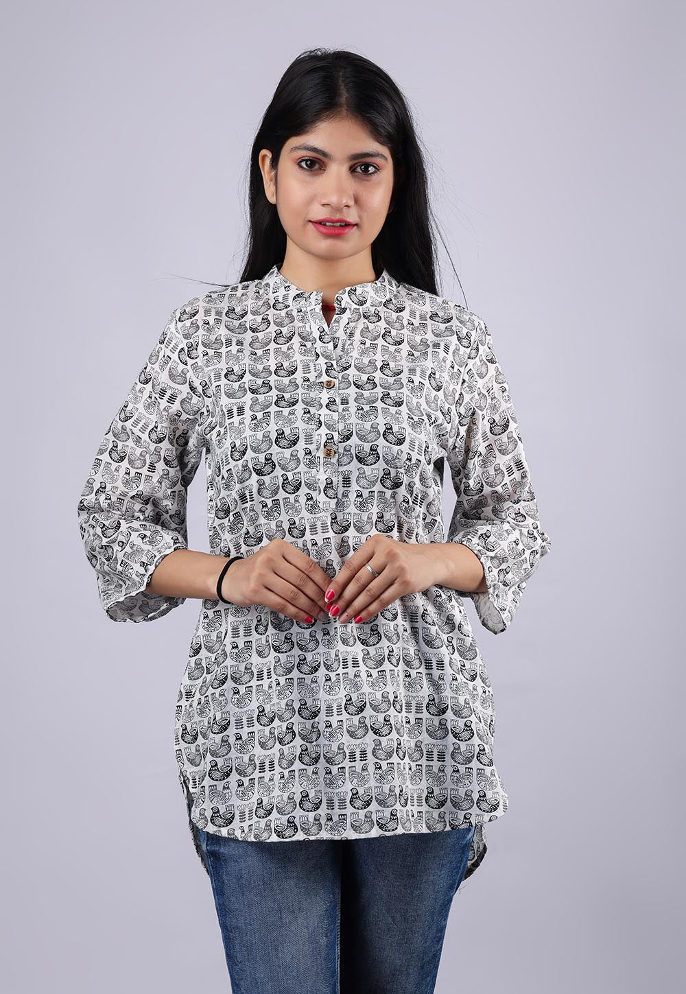 White-Black Printed Pure Cotton Kurti