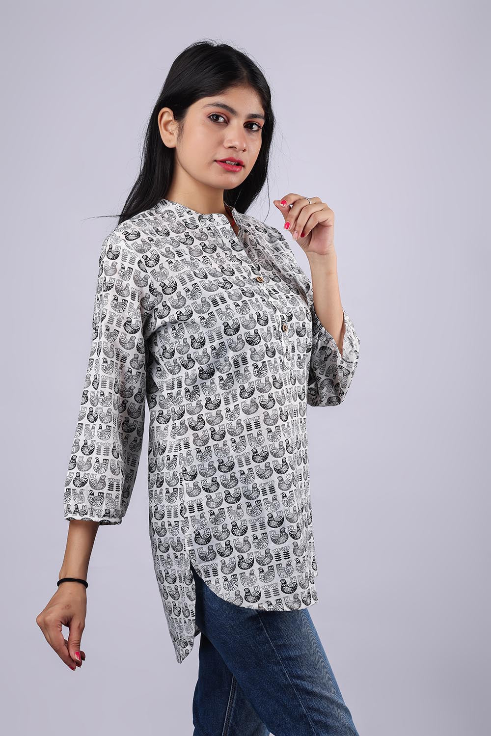 White-Black Printed Pure Cotton Kurti