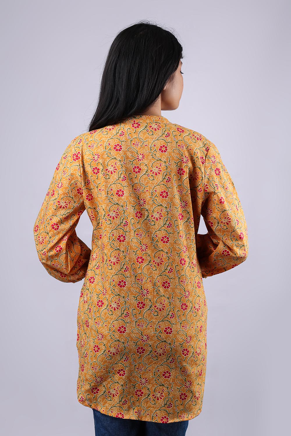 Yellow Printed Pure Cotton Kurti