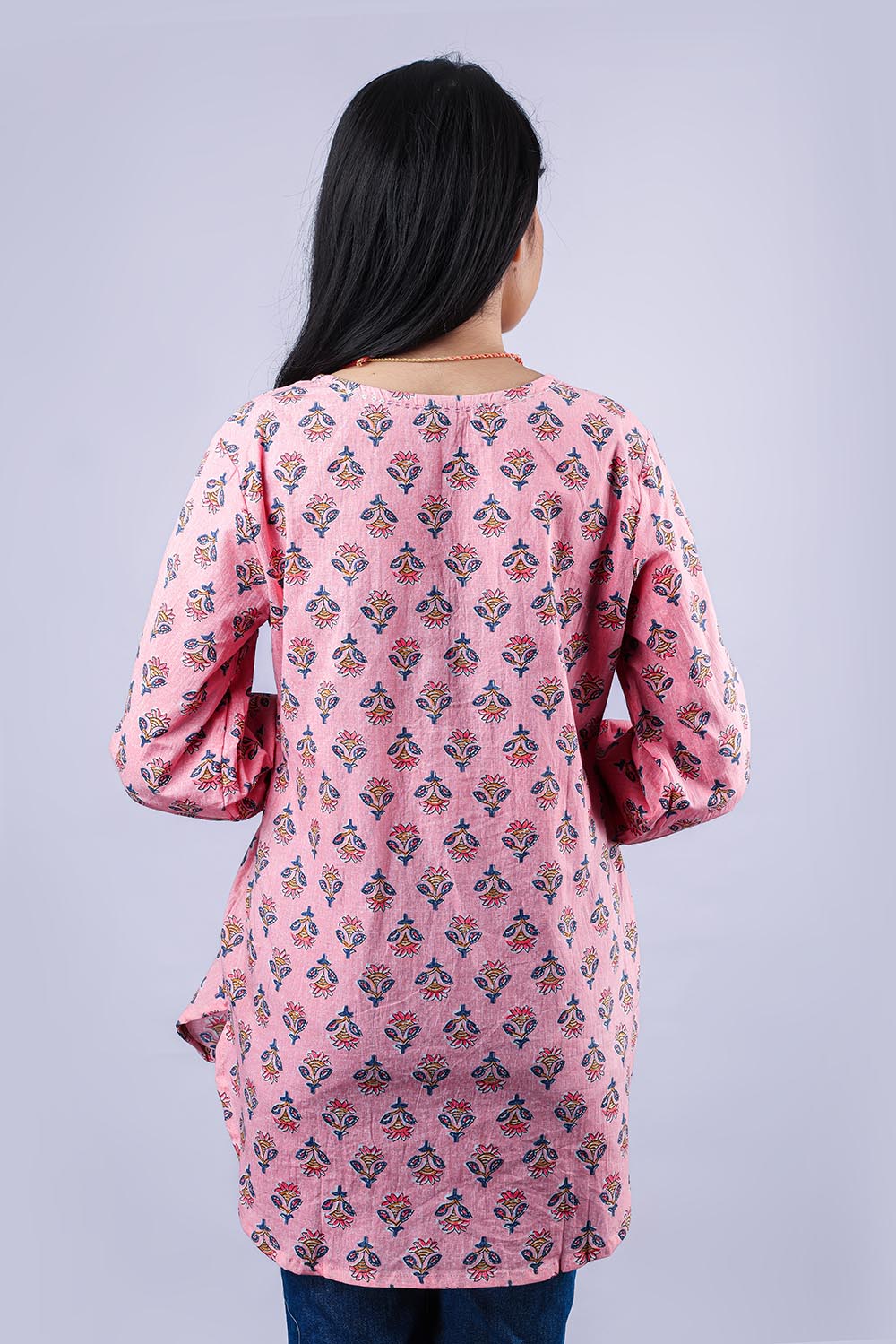 Floral Pink Printed Pure Cotton Kurti