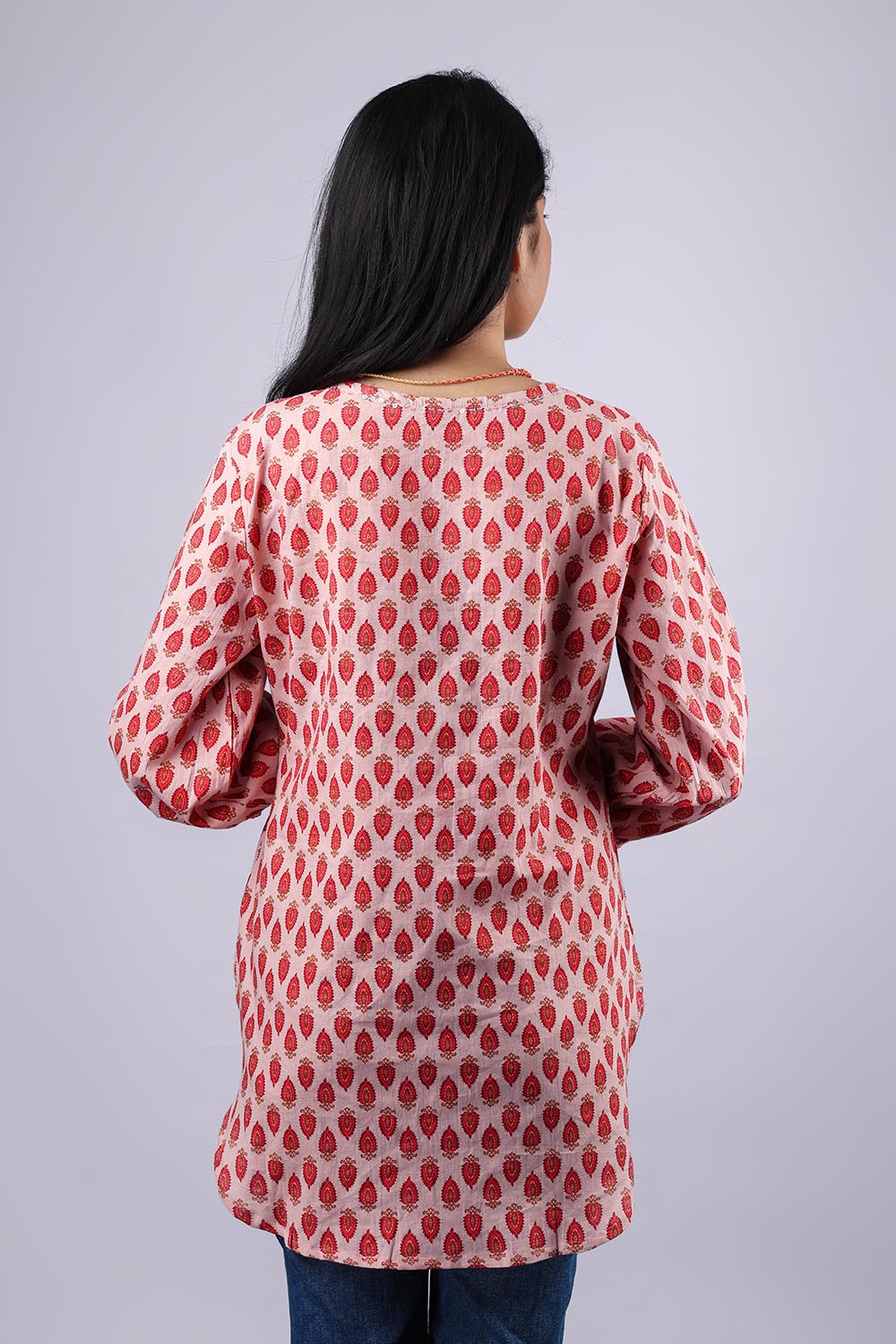 Red-Pink Printed Pure Cotton Kurti