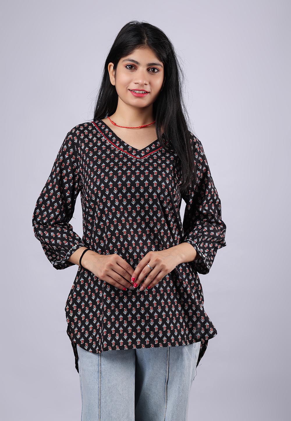 Black Printed Pure Cotton Kurti