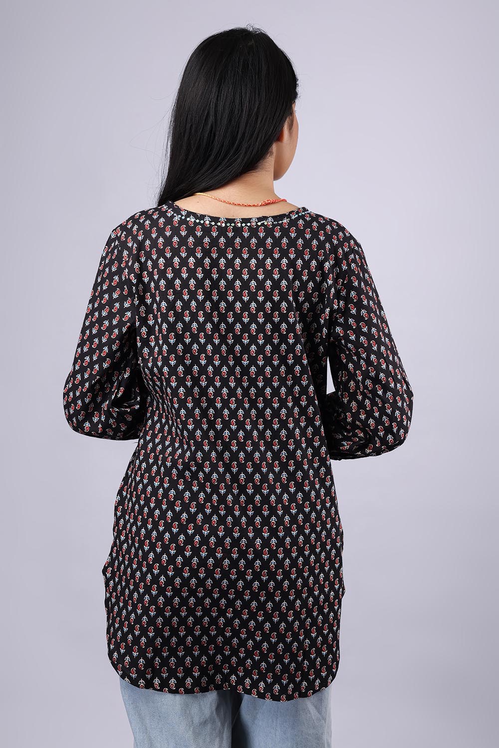 Black Printed Pure Cotton Kurti