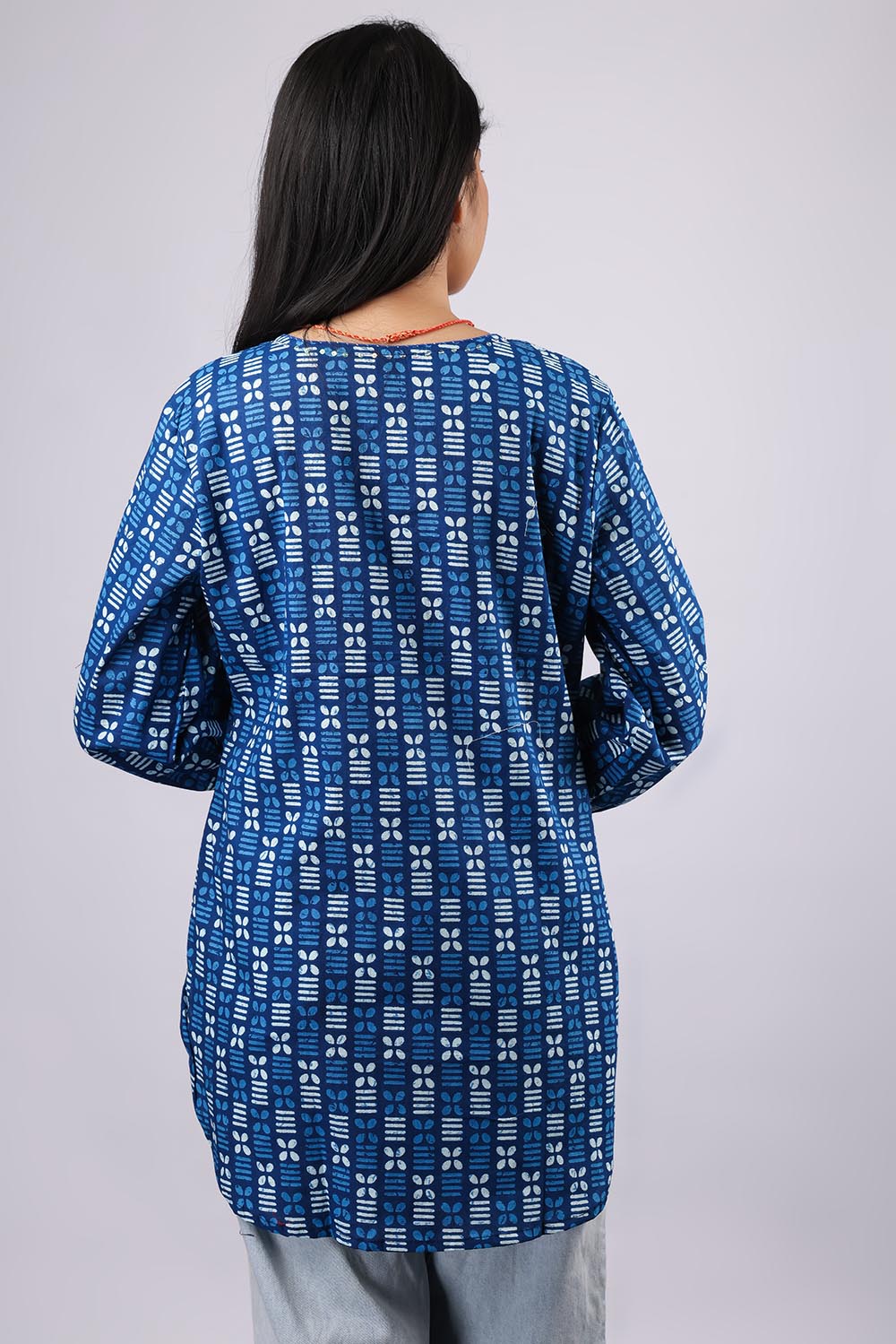 Blue Flared Printed Pure Cotton Kurti