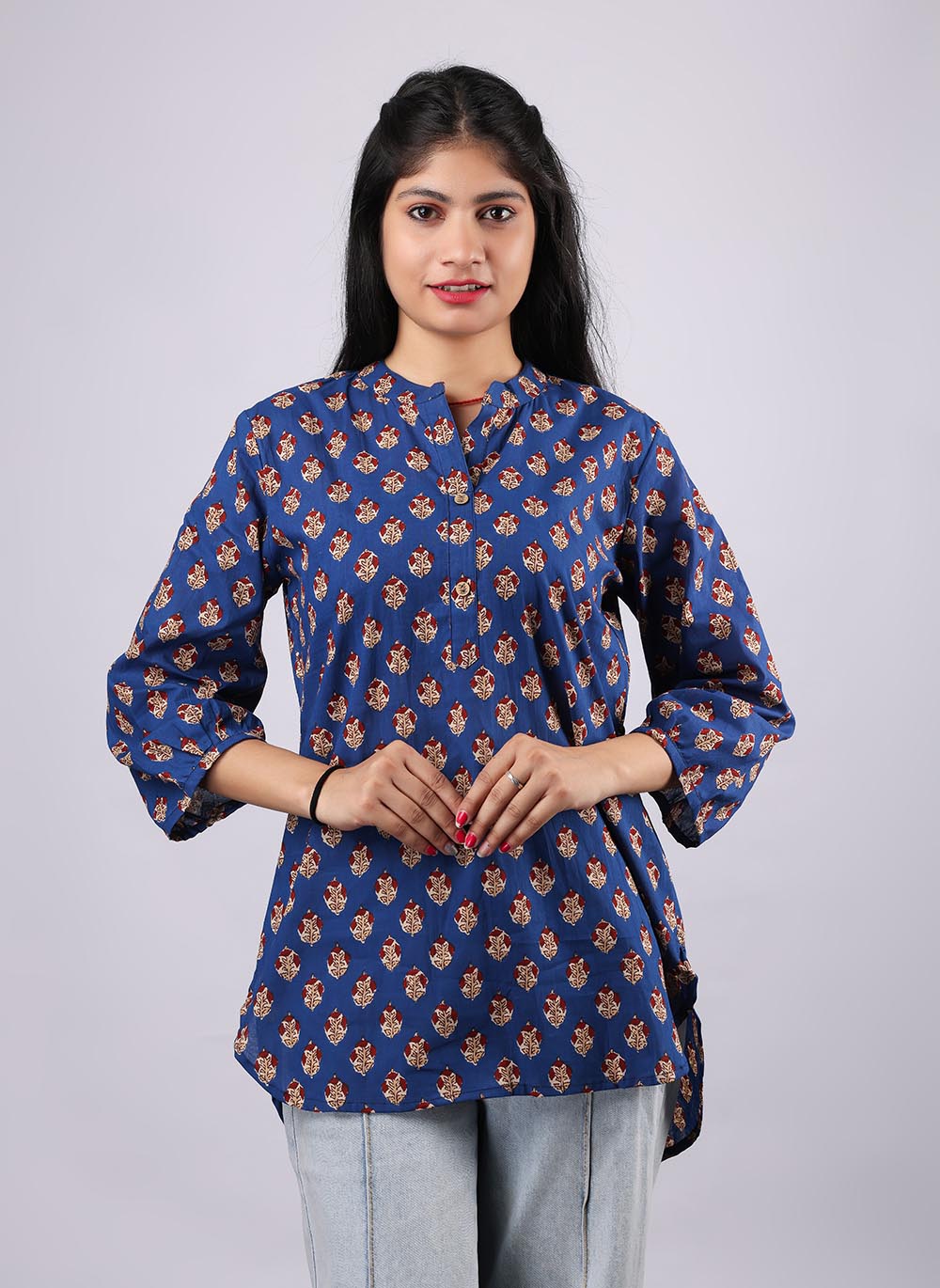 Blue Printed Pure Cotton Kurti