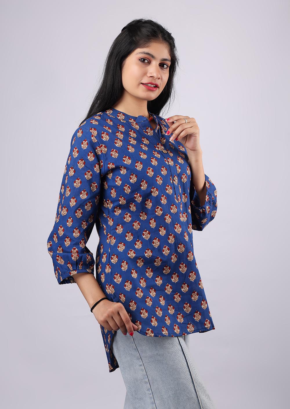 Blue Printed Pure Cotton Kurti