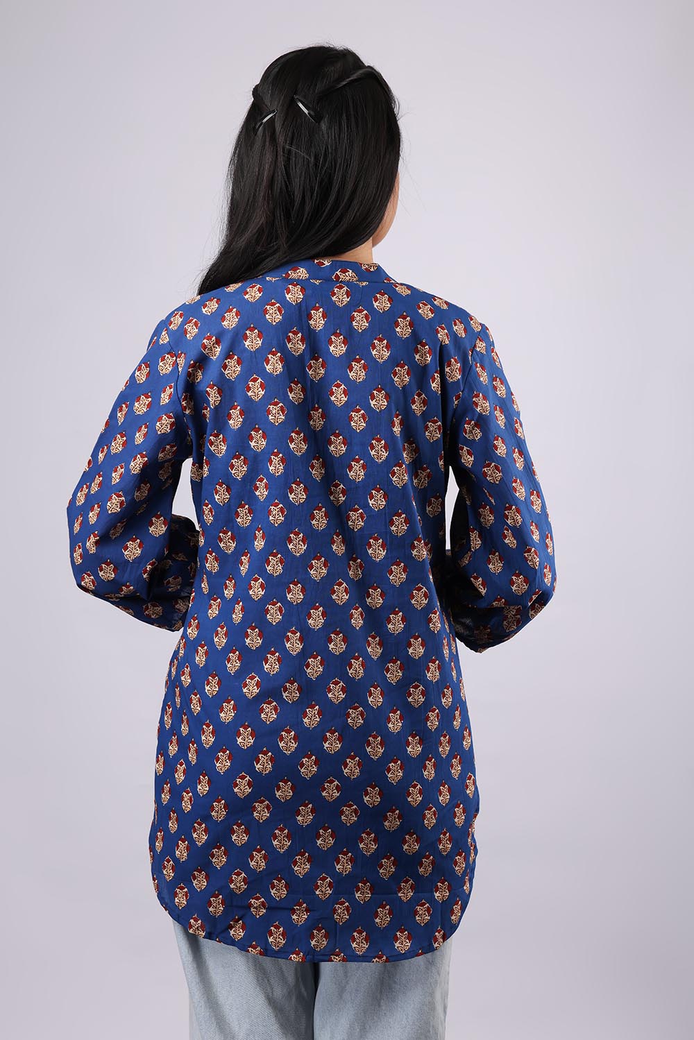 Blue Printed Pure Cotton Kurti