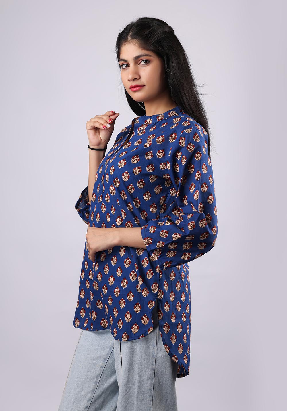 Blue Printed Pure Cotton Kurti