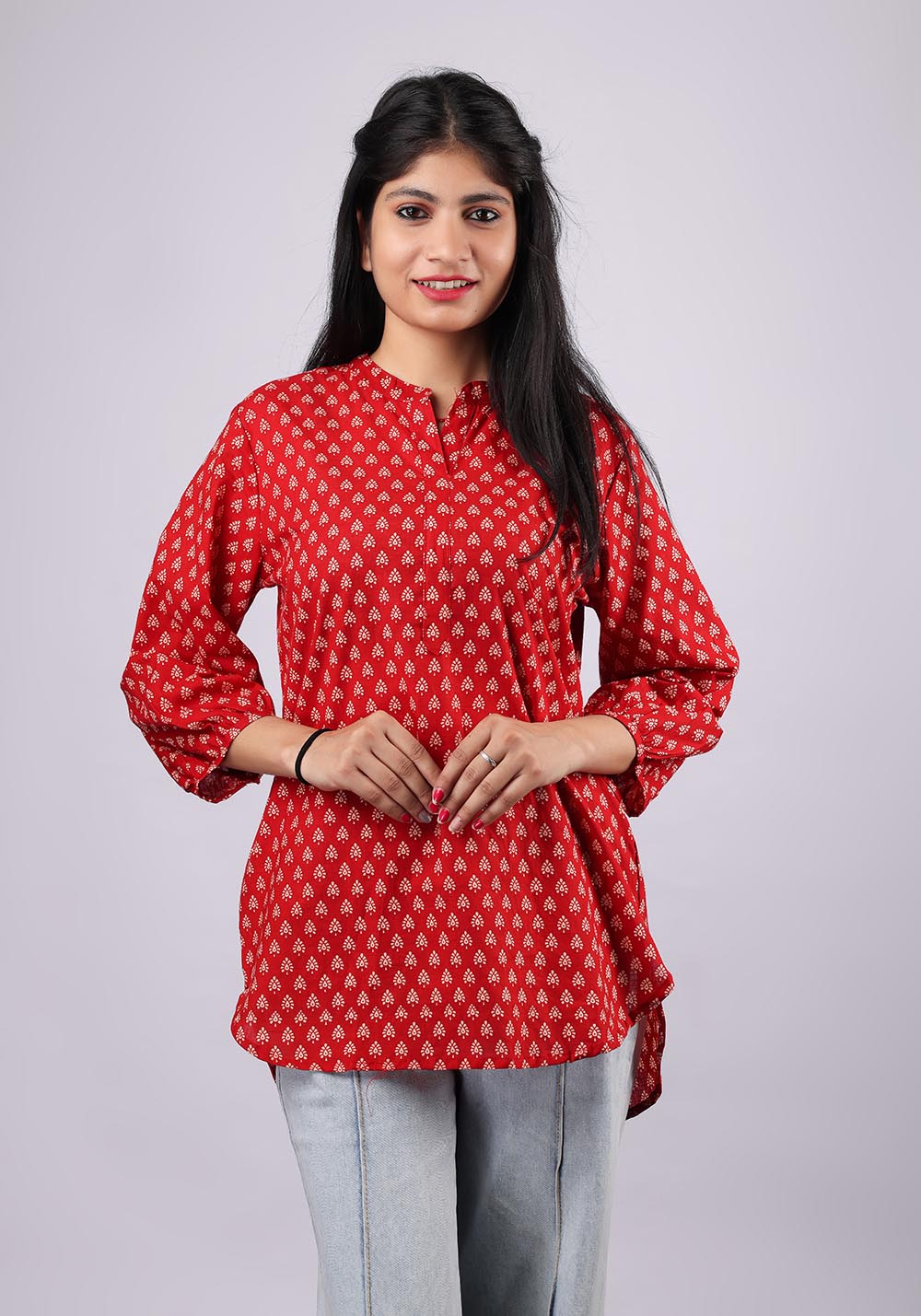 Red Printed Pure Cotton Kurti