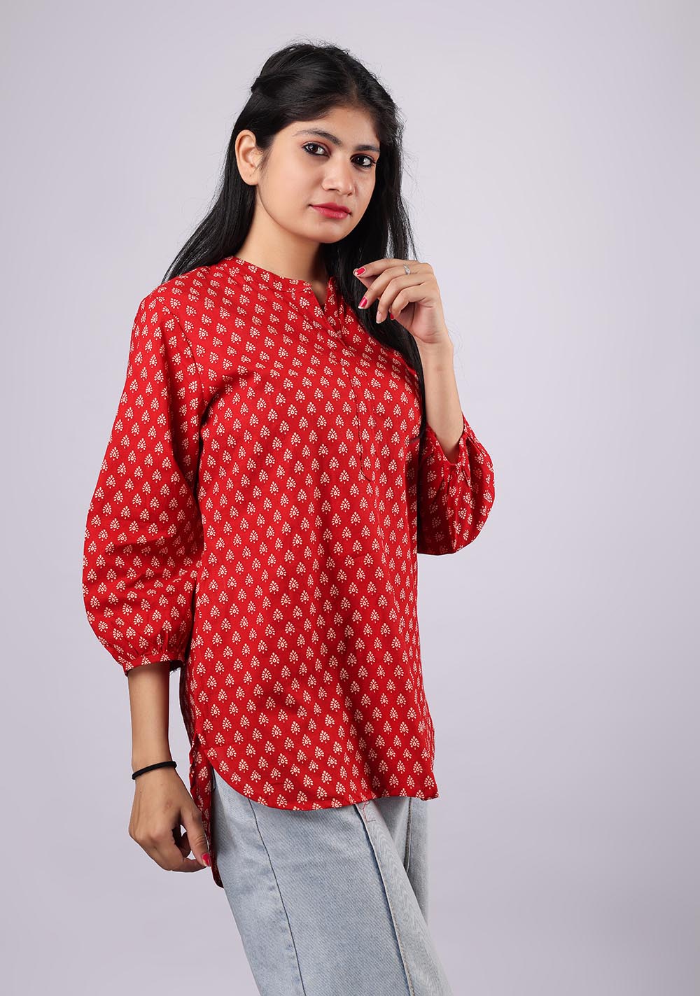 Red Printed Pure Cotton Kurti