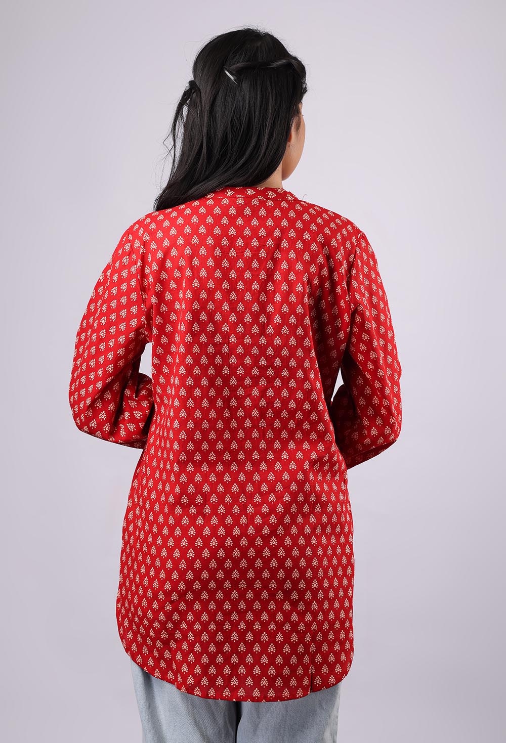 Red Printed Pure Cotton Kurti