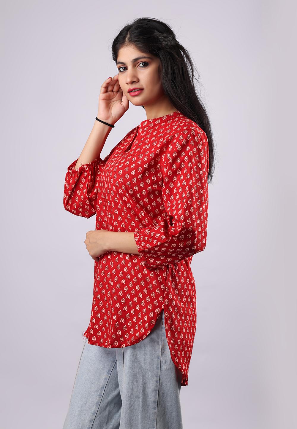 Red Printed Pure Cotton Kurti