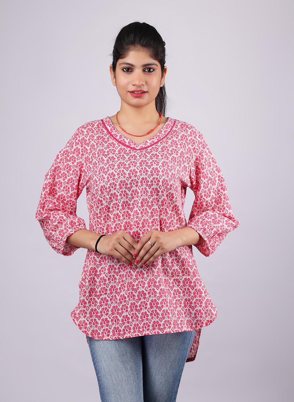 Pink Printed Pure Cotton Kurti