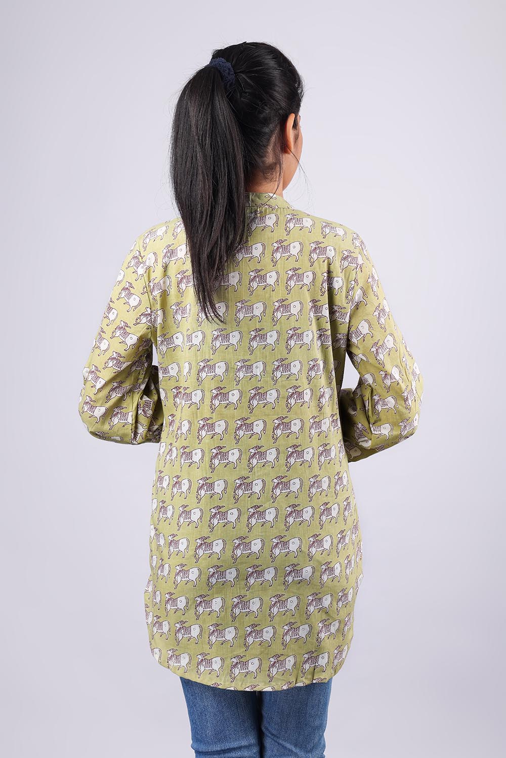 Yellow-White Printed Pure Cotton Kurti