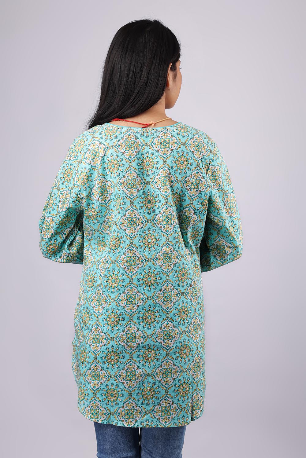 Green Printed Flared Sleeves Pure Cotton Kurti